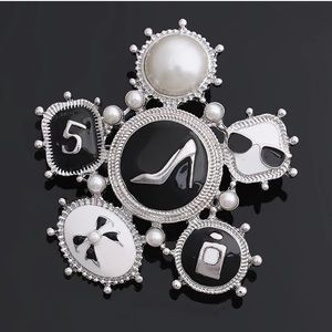 Silver Black White Charm Brooch